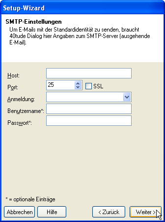 Setup-Wizard: SMTP-Einstellungen