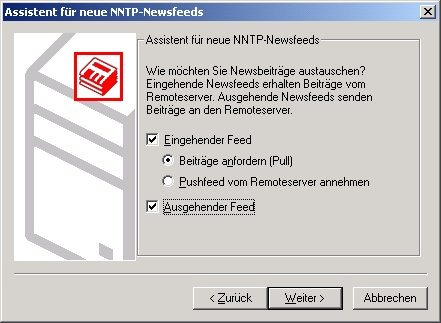 Assistent für neue NNTP-Newsfeeds - Einstellungen zum Feed