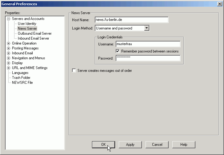 Remember password between sessions - Eingabe des Passwortes