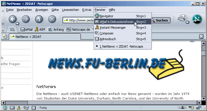 Menü: Fenster / eMail & Diskussionsforen