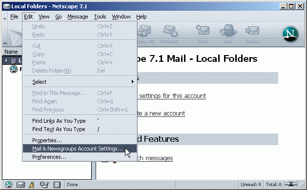 Edit / Mail & Newsgroups Account Settings