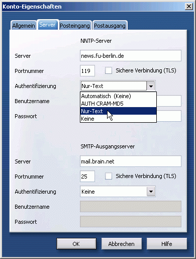 Karteikarte Server: Authentifizierung - Nur Text