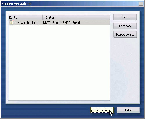 Fenster: Konto verwalten - Schliessen
