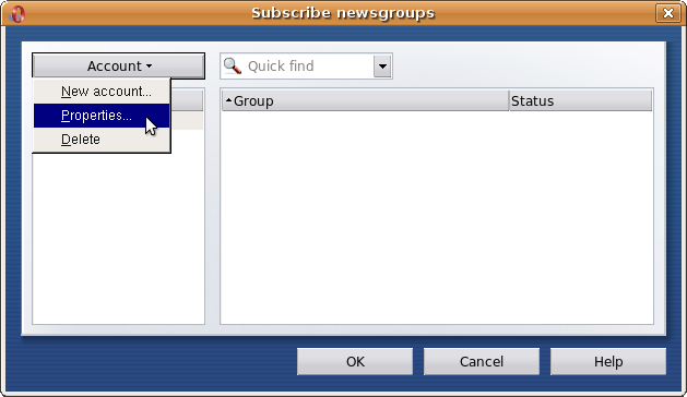 Subscribe Newsgroups - Account - Properties