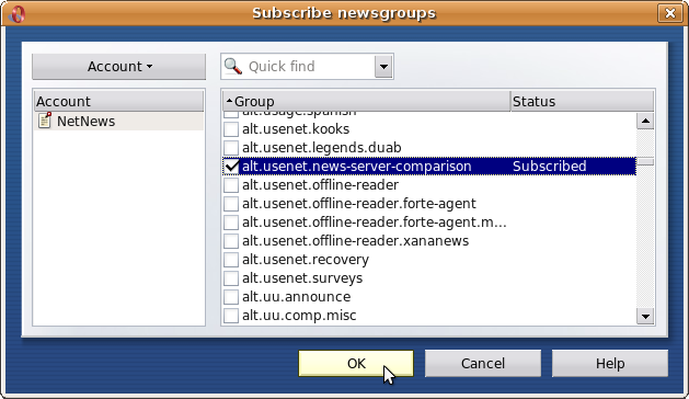 Select from list of newsgroups