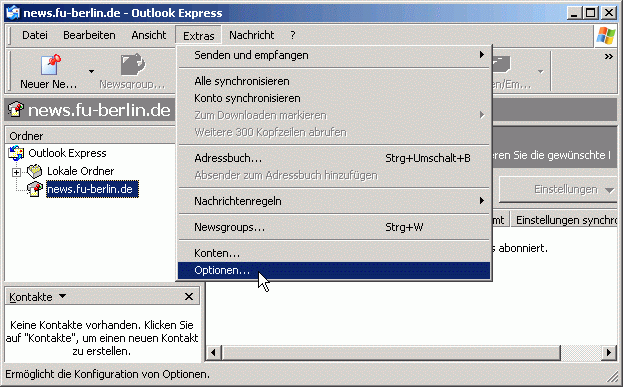 Menü: Extras / Optionen