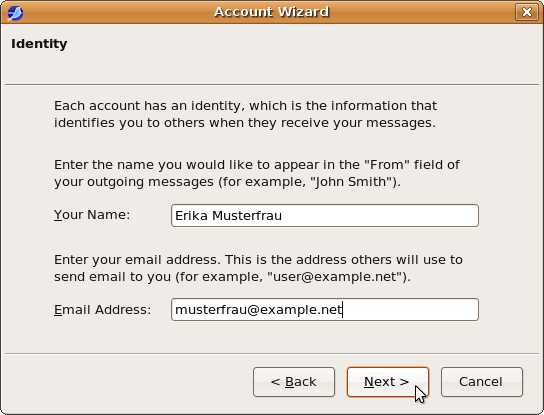 Account wizard: Identity