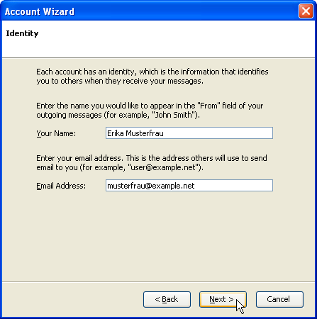 Account wizard: Identity