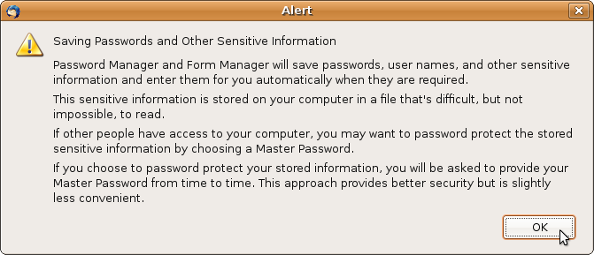 Password Manager warning