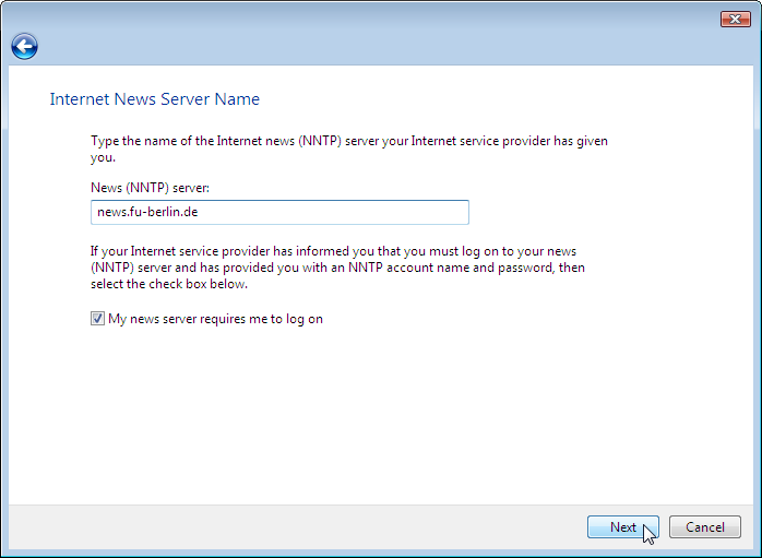 Wizard: Internet News Server Name